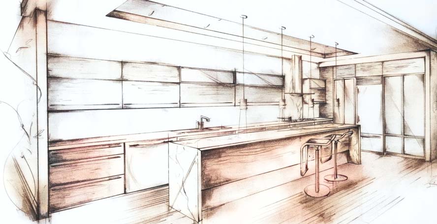 sketch of a modern kitchen